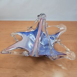 Murano Art Glass Purple Blue Pink Freeform Handblown Decorative Bowl Basket Dish